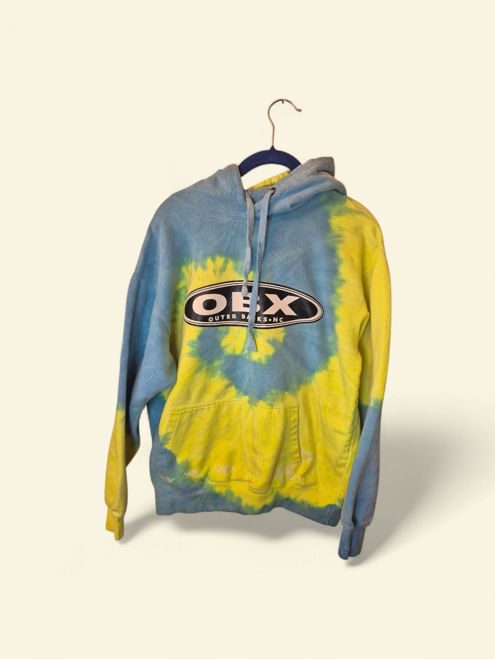 OBX Tie-Dye Pullover Hoodie in Blue and Yellow